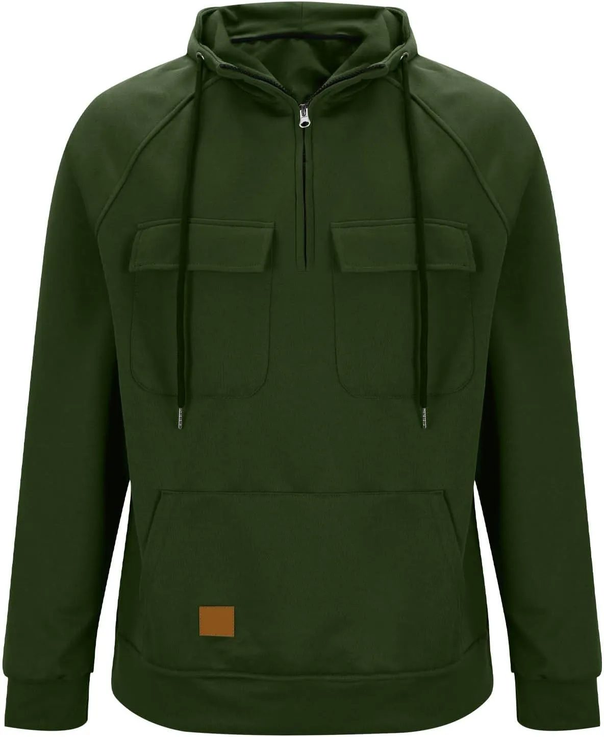 Zip Up Hoodie for Men Long Sleeve Cargo Hooded Sweatshirts Drawstring Quarter Zip Workout Gym Athletic Pullover Shirt