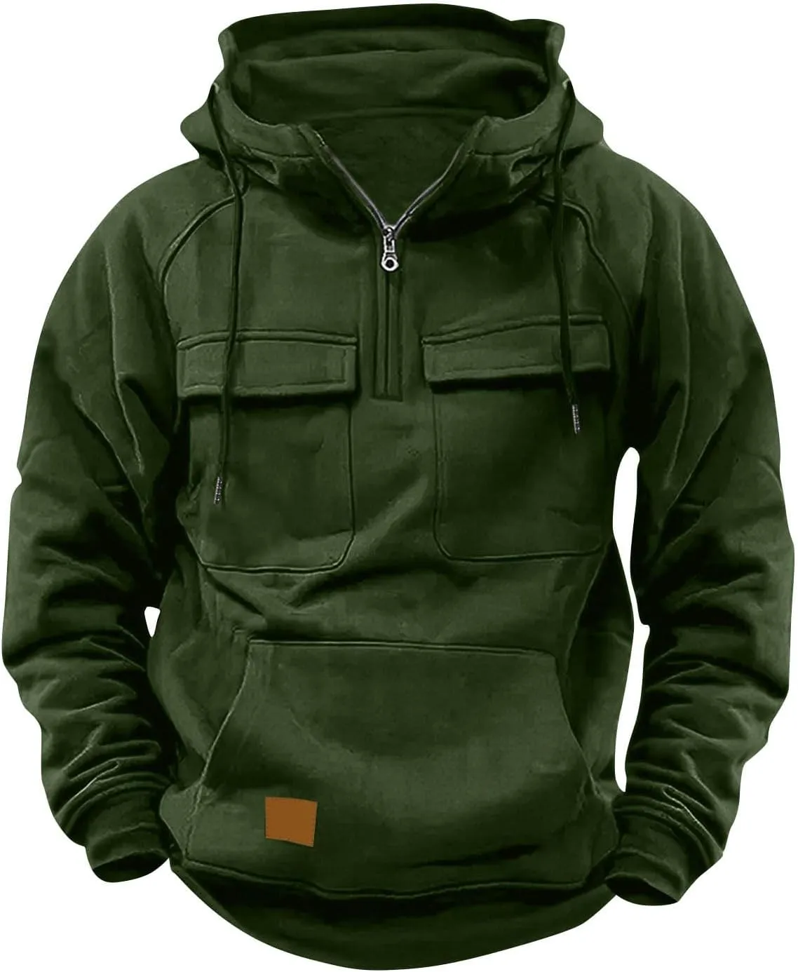 Zip Up Hoodie for Men Long Sleeve Cargo Hooded Sweatshirts Drawstring Quarter Zip Workout Gym Athletic Pullover Shirt