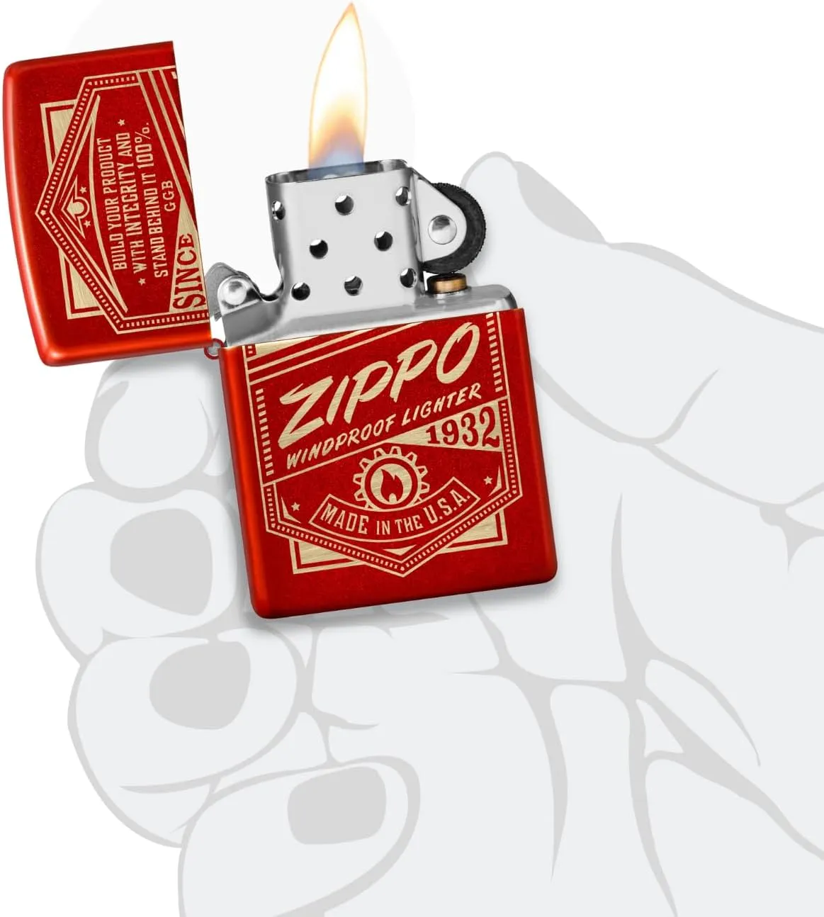 Zippo It Works Design Metallic Red Pocket Lighter