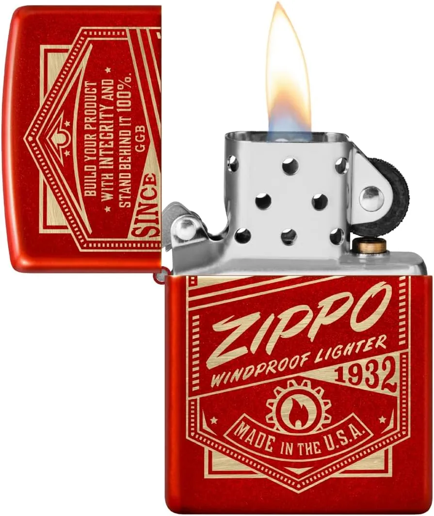 Zippo It Works Design Metallic Red Pocket Lighter