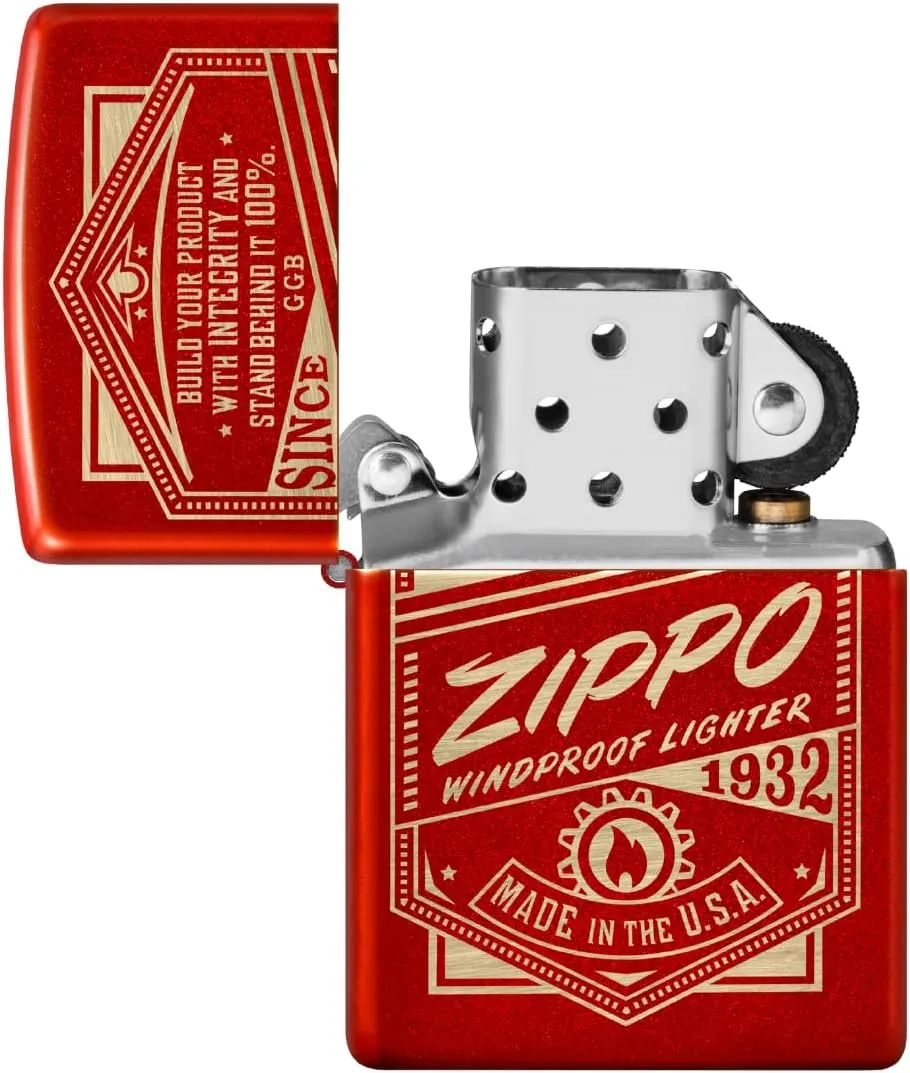 Zippo It Works Design Metallic Red Pocket Lighter