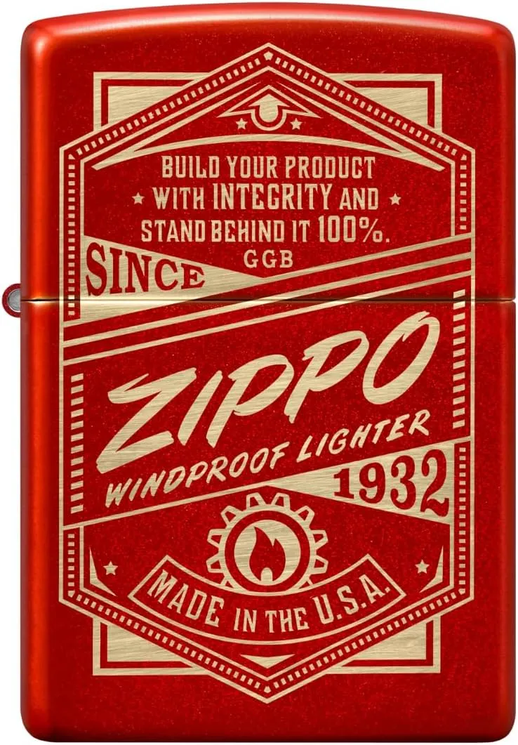 Zippo It Works Design Metallic Red Pocket Lighter