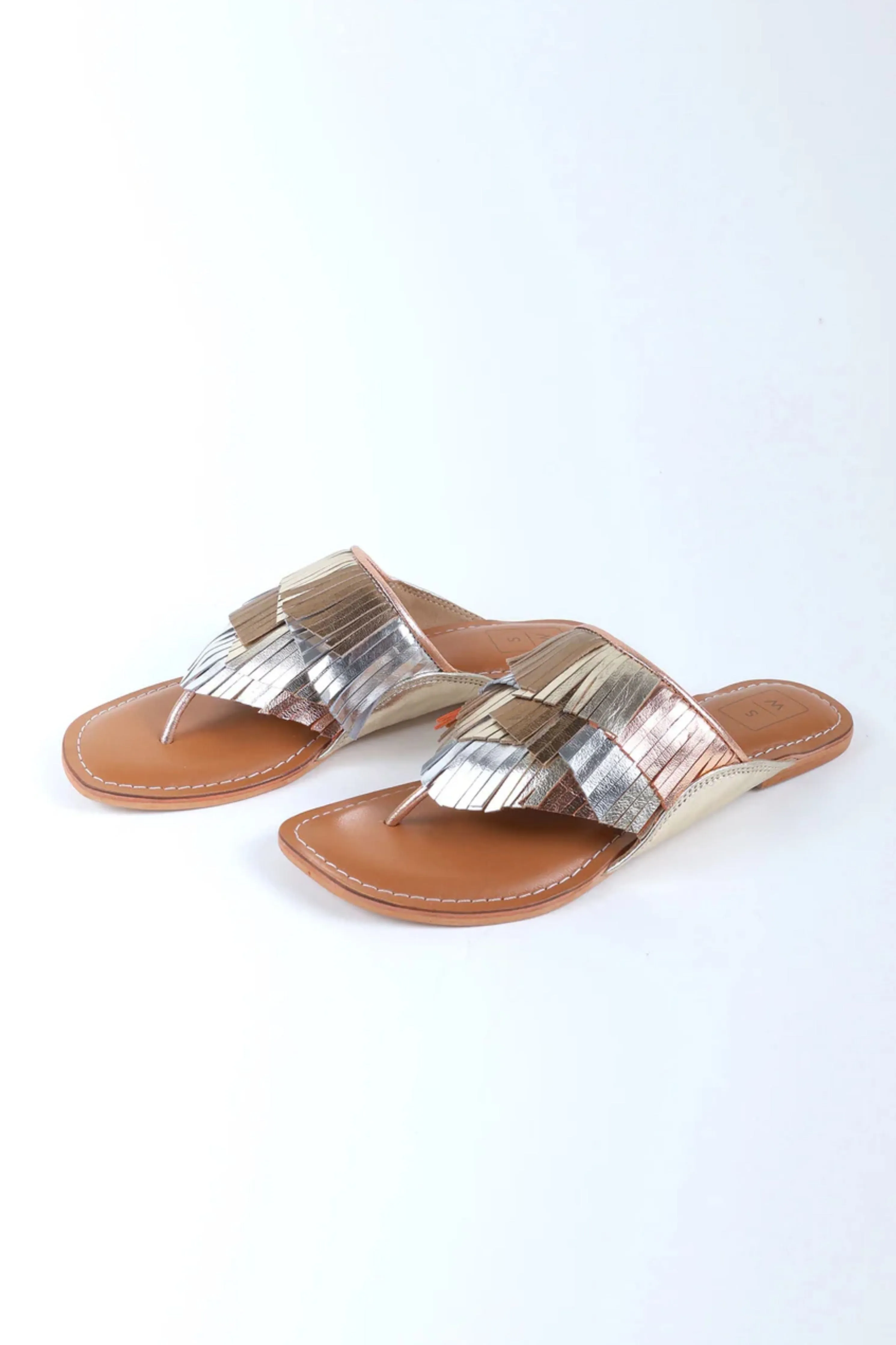 Ziva Metallic Fringed Sandals