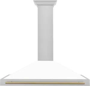 ZLINE Autograph Edition 48 in. Convertible Satin Stainless Steel Wall Mount Range Hood with White Matte Shell and Champagne Bronze Handle (KB4SNZ-WM48-CB)